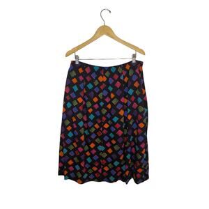 Vintage Geometric Print Maxi Skirt Size 10 A-line Colorful Retro Pockets Elastic